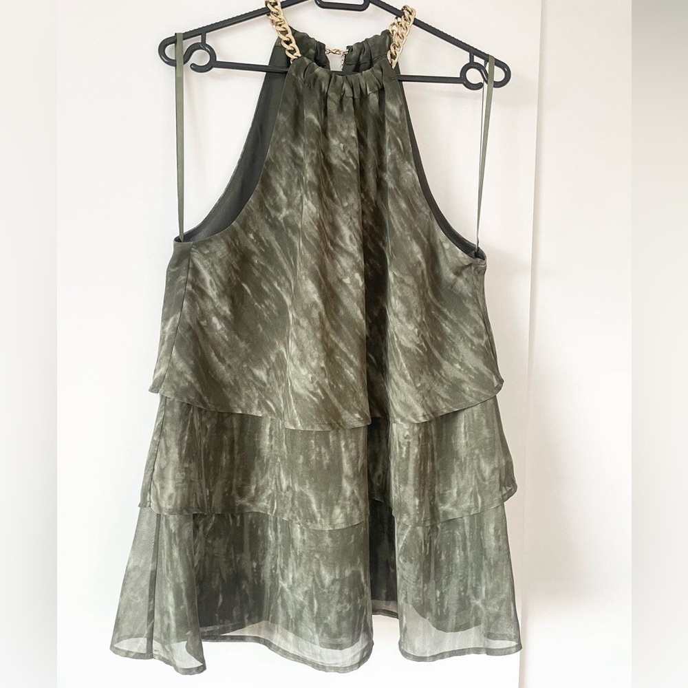 MK Michael Kors Women's Blouse Sleeveless Gold Chain Green Size Small